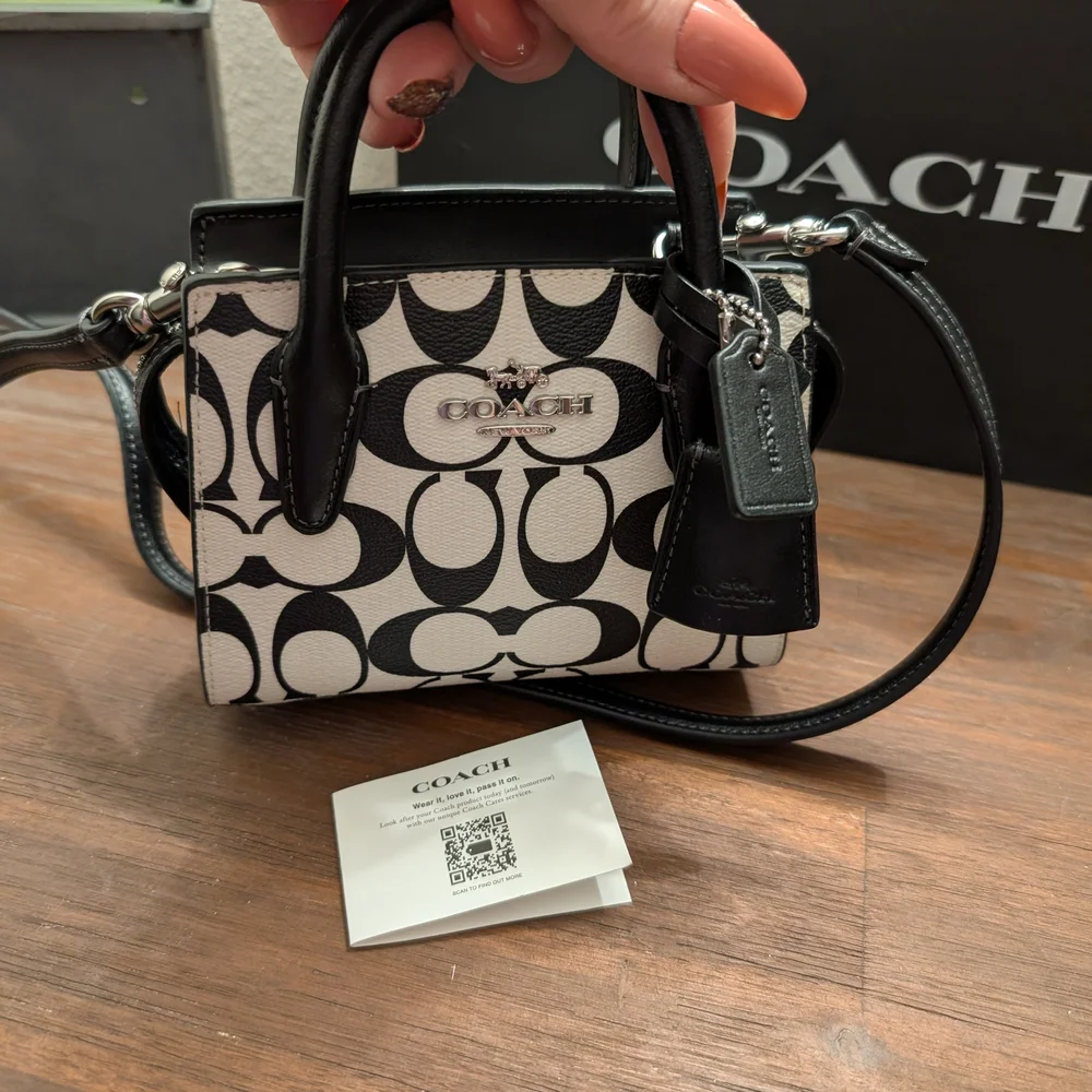 Coach Black and White Signature Mini Andrea Carryall Satchel/Crossbody - Picture 8 of 9